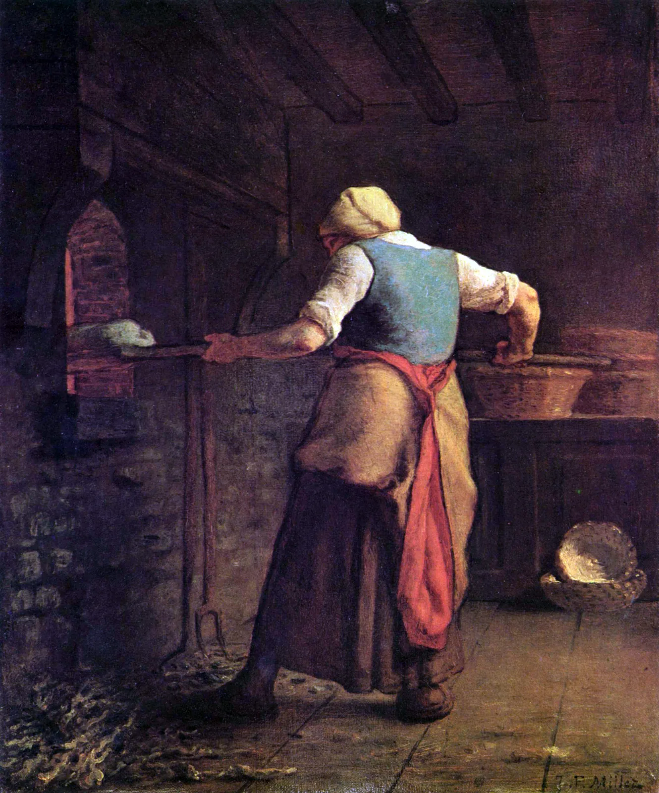 Jean-Francois Millet, a woman sliding bread into the oven